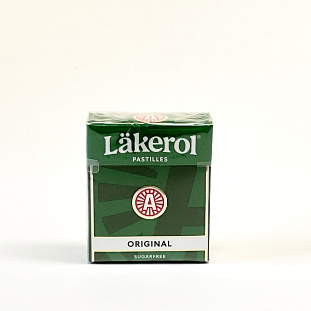 Firm liquorice pastilles with mint and sweetener in a box, swedish