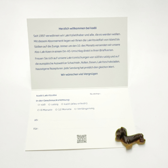 #1430 Receive 6 sweet and mild liquorice mixtures a month by post for half a year. Please send us an e-mail or add a note at „