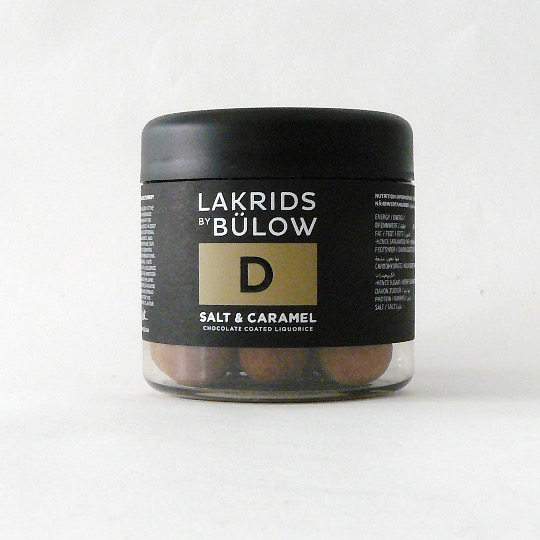 Box liquorice marbles with crispy caramel, danish