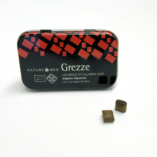 Pure natural liquorice in a tin, italian