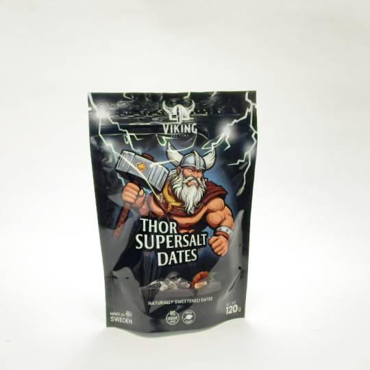 Bag of dates with salty liquorice powder, swedish