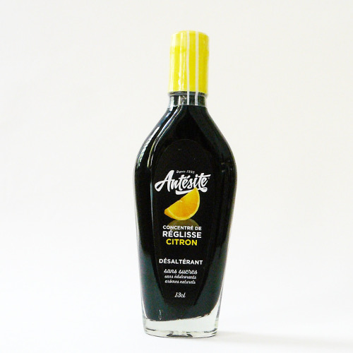Flasche flüssiges Lakritzkonzentrat mit Zitronenaroma ideal für Drinks und Cocktails, französisch
