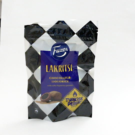 Liquorice marbles covered with chocolate ans salty dust, finnish