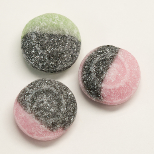 Liquorice bonbon filled with salmiac  sherbet, swedish