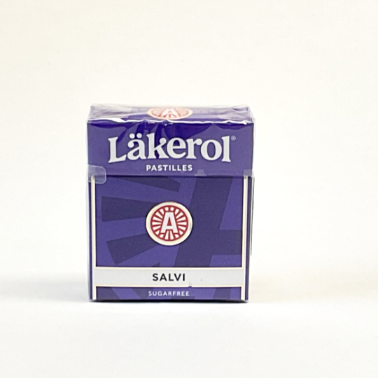 Firm liquorice pastilles with violet and sweetener in a box, swedish