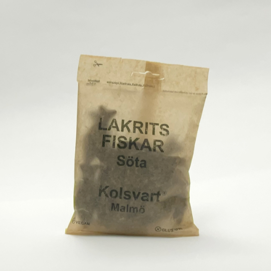 Bag with sweet and soft liquorice fishes, swedish