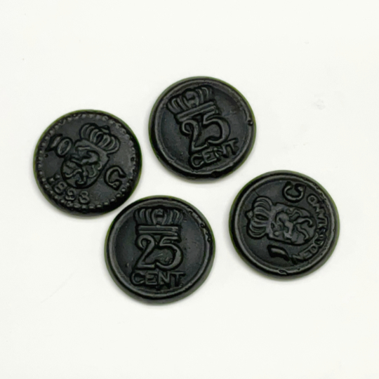 Sweet and soft liquorice coins, english
