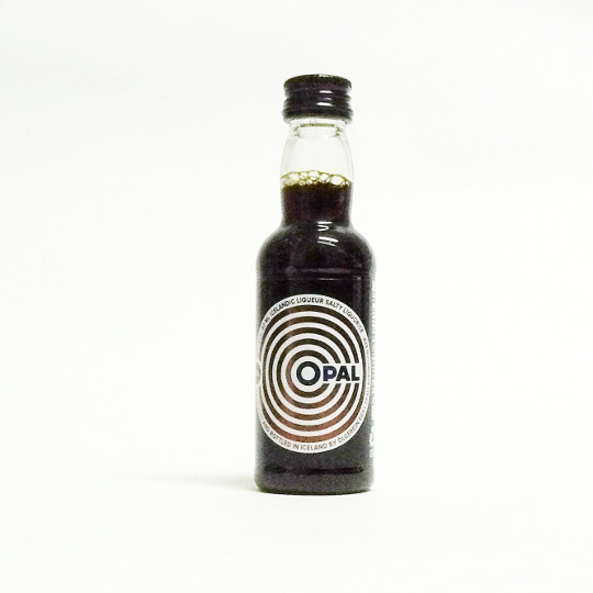Mini bottle liquorice snapsi with salty flavour and 19% alcohol, icelandic