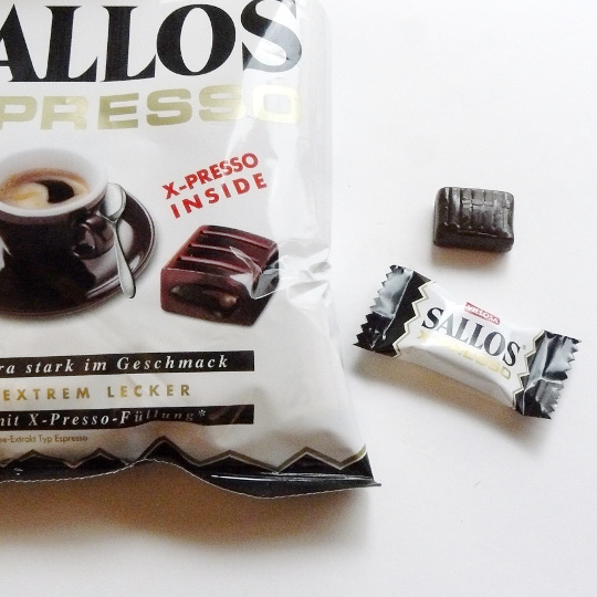 Aromatic liquorice candy filled with coffee, german