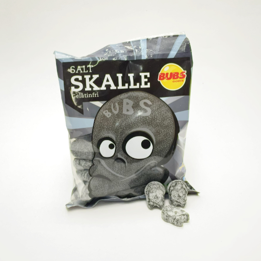 Bag salty liquorice skulls with salty sprinkles, swedish