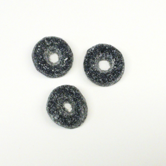 Soft liquorice rings with salty crumble, swedish