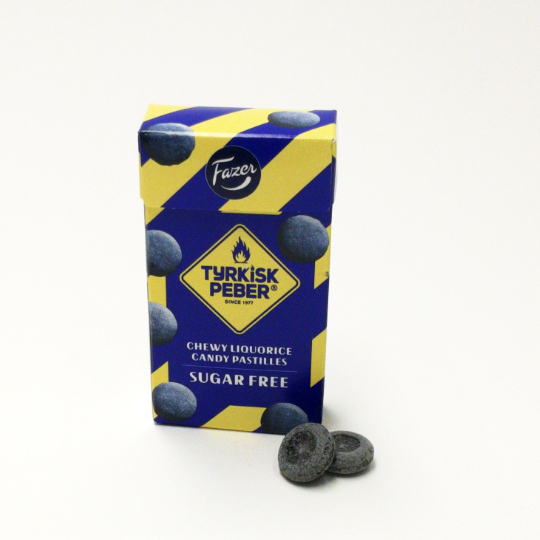 Liquorice with strong salmiac in a small box, finnish