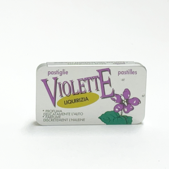 Black liquorice pastilles with violet, italian