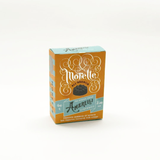 Sweetbitter liquorice with natural flavour of orange in a box, italian