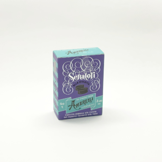 Sweetbitter liquorice with natural flavour of violet in the box, italian