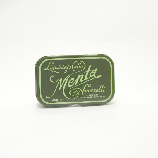 Pure liquorice with natural mint flavour in the tin, italian