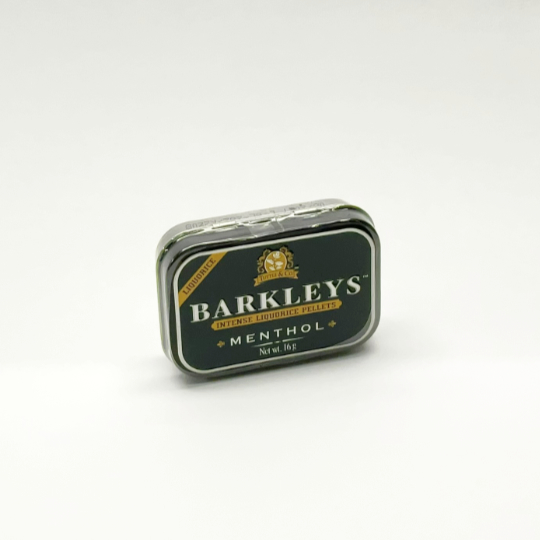 Tin of liquorice pastilles with mint, english