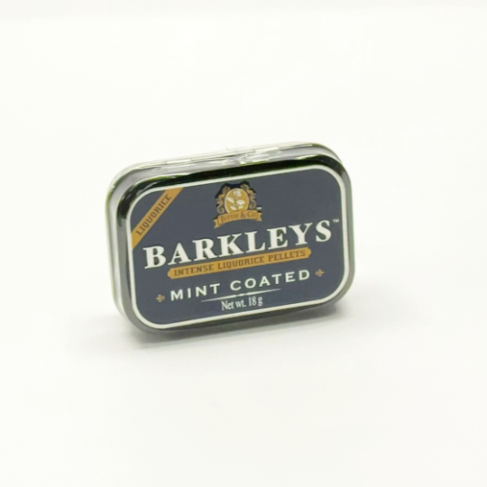 Tin of liquorice pastilles with mint, english