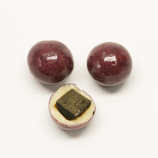 Choco liquorice marbles with blueberry coating, swedish