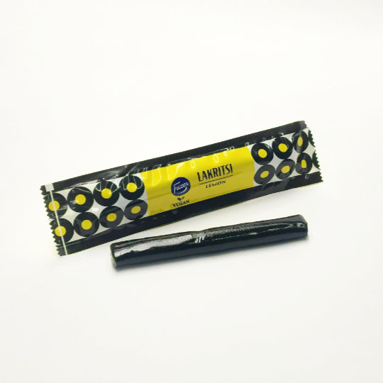 Mild liquorice bar filled with lemon, finnish