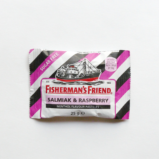 Bag pressed salmiac-raspberry-pastilles, english