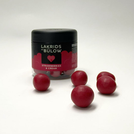 Liquorice marbles with white chocolate and strawberry by johan buelow, danish