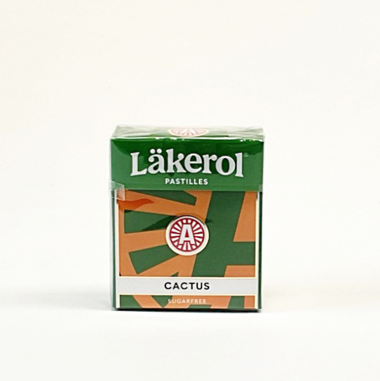 Firm liquorice pastilles with cactus and sweetener in a box, swedish