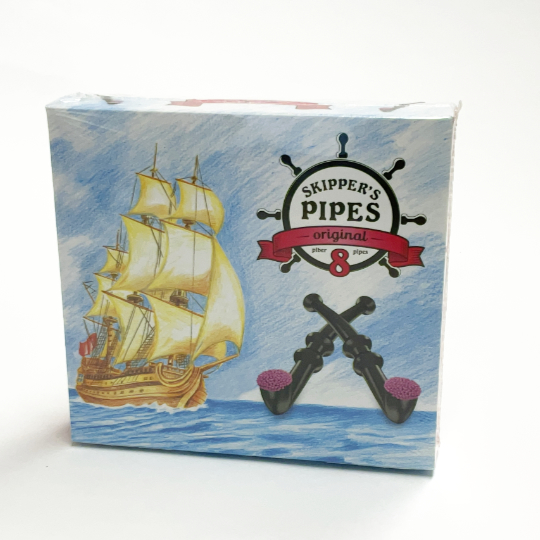 Carton with 8 soft mild liquorice pipes, finnish