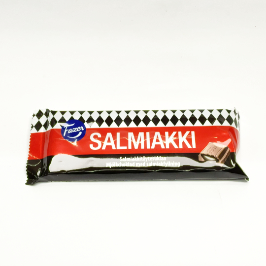 Bar milk chocolate filled with creamy soft salmiak, finnish