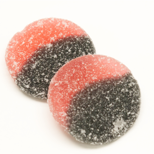 Salty liquorice winegum with raspberry, swedish