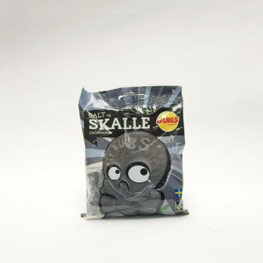 Bag salty liquorice skulls with sprinkles, swedish