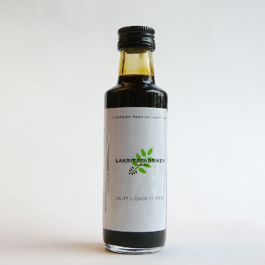 Bottle liquorice syrup as topping for icecream and dessert, swedish