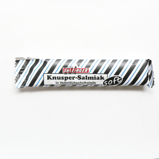 Bar strong salmiak liquorice covered in milk chocolate, german