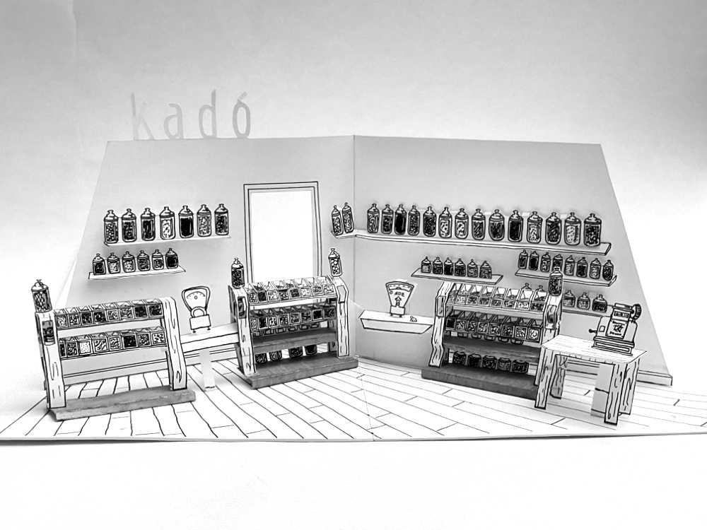 kadó liquorice shop as paper foulder